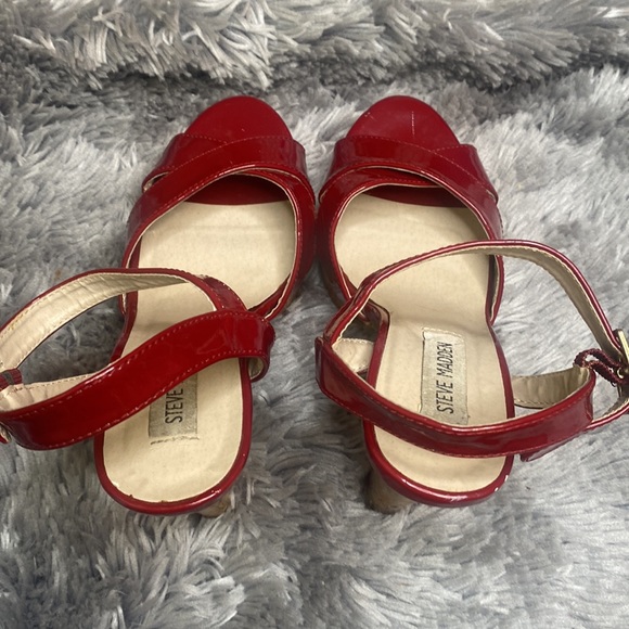 Steve Madden Roxann Red Cork Heel Platform Sandals Size 8.5 Excellent Condition - Picture 5 of 10